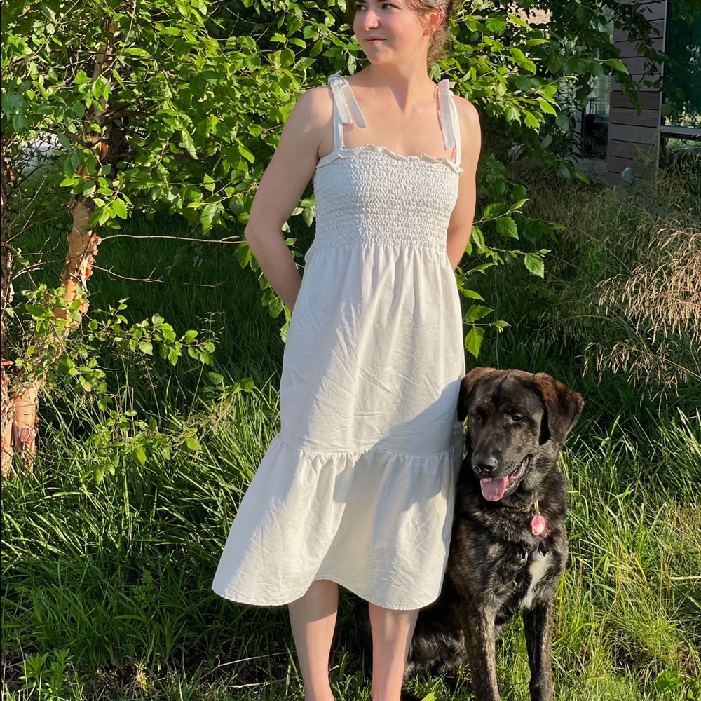 White Smocked Cottagecore Dress